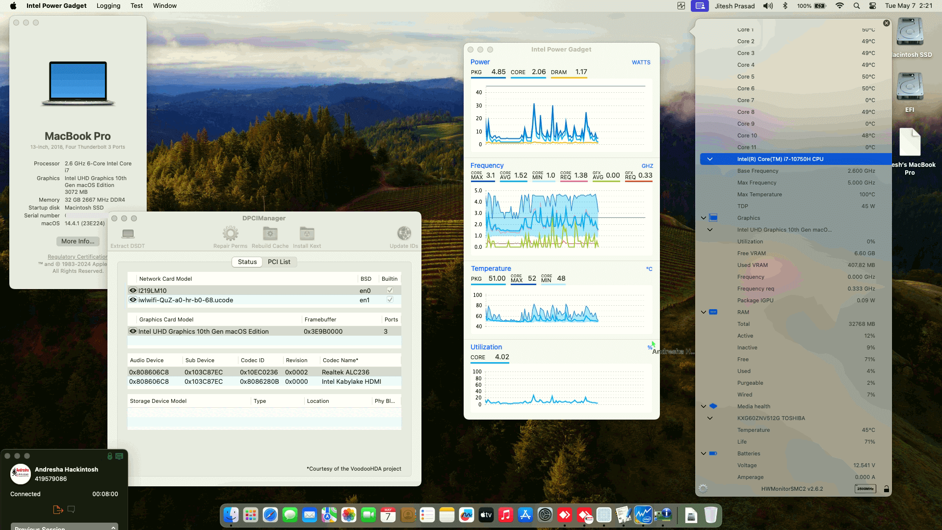 Success Hackintosh macOS Sonoma 14.4.1 Build 23E224 in HP Zbook Power G7 Mobile Workstation